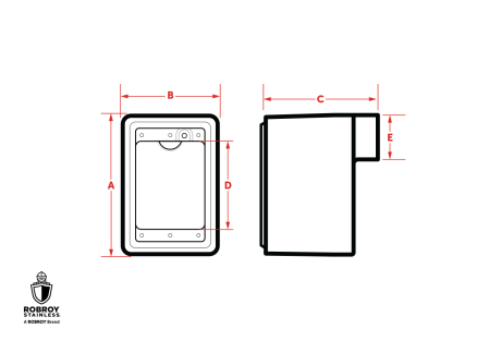 Line Drawing of Single Gang Cast Device Boxes & Covers  by Robroy Stainless