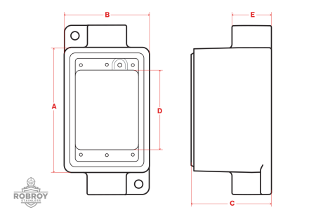 diagram-line-art-1-gang-device-box-deep-fdc.png Line Drawing of Single Gang Deep Thru Feed C Device Box - FDC by Robroy Stainless