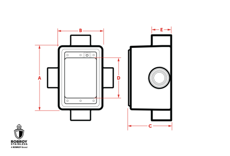 Line Drawing of Single Gang Cast Device Boxes & Covers  by Robroy Stainless
