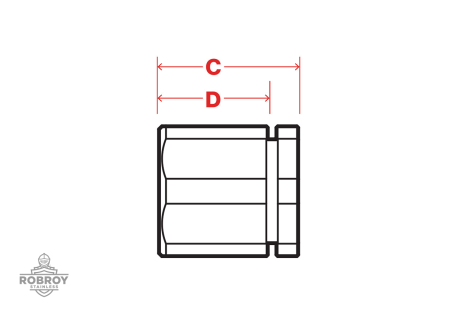 Line Drawing of Three Piece Coupling by Robroy Stainless