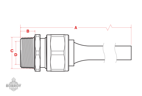 Line Drawing of Cord Grips with Mesh by Robroy Stainless