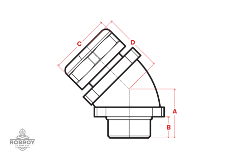 Line Drawing of Liquid Tight Fitting - 45 Degrees by Robroy Stainless