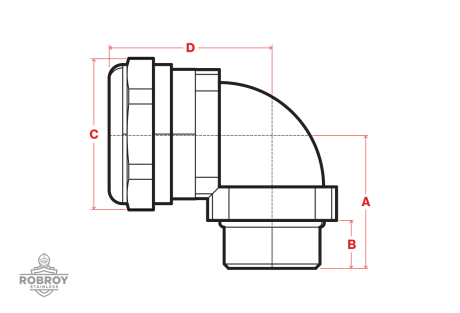 Line Drawing of Liquid Tight Fitting - 90 Degrees by Robroy Stainless